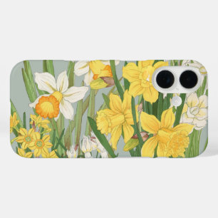 Coques iPhone 16 Vintage Art Floral Daffodile Japonais Vert Sauge