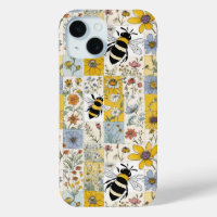 Vintage Bees Floral Patchwork en Blues et Jaunes