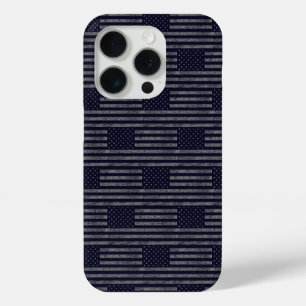 Coque iPhone 15 Pro Vintage bleu foncé Grunge États-Unis Motif du drap