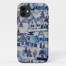 Vintage Blue Christmas Village