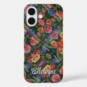 Coques iPhone 16 Vintage bohème chic pastel floral jardin libellule