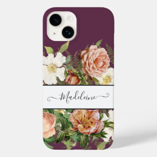 Coque Pour iPhone 14 Vintage Cassis rose et blanc Floral Fleurs éléga