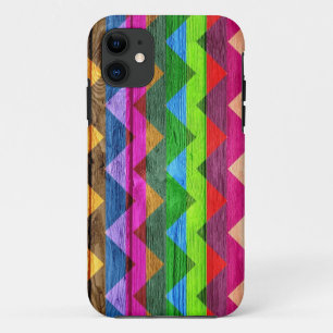 Coque iPhone 11 Vintage Chevron Wood Abstrait #9