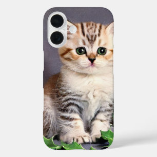 Coques iPhone 16 Vintage Christmas Kitten et Holly