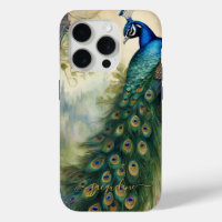 Vintage Elégant Peacock Feathers Art Nouveau Nom