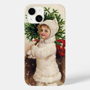 Coque Pour iPhone 14 Vintage fille avec arbre de Noël, Ellen Clapsaddle