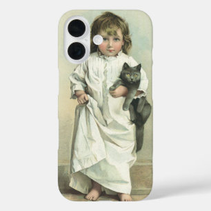 Coques iPhone 16 Vintage fille victorienne en robe de nuit avec son