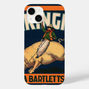 Coque Pour iPhone 14 Vintage Fruit Crate Étiquette Art Cowboy sur Pig R