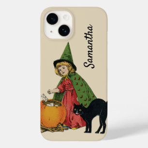 Coque Pour iPhone 14 Vintage Halloween sorch et chat, Ellen Clapsaddle