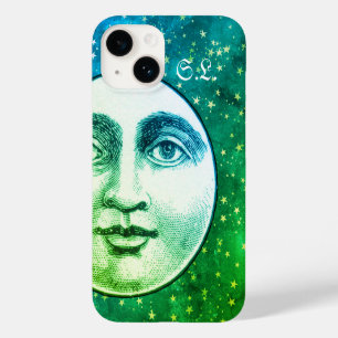 Coque Pour iPhone 14 Vintage homme dans la lune pleine lune face sepia 