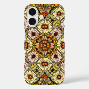 Coques iPhone 16 Vintage Illustration Fleurs Papillons Motif