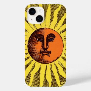 Coque Pour iPhone 14 Vintage jaune céleste souriant Joyeux soleil hippi