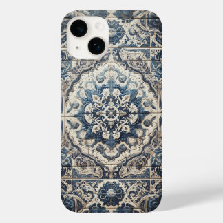 Coque Pour iPhone 14 Vintage Méditerranéen Bleu et Blanc Ornemental En