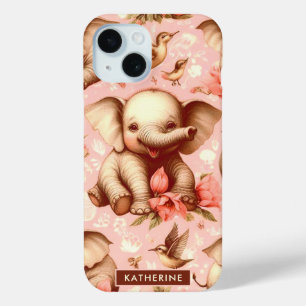 Coque Pour iPhone 15 Vintage mignonne bébé éléphant Motif