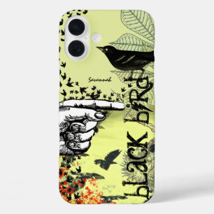 Coques iPhone 16 Plus Vintage Mint Black Bird Motif