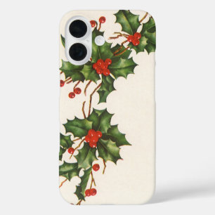 Coques iPhone 16 Vintage Noël, Holly Plante avec les baies rouges