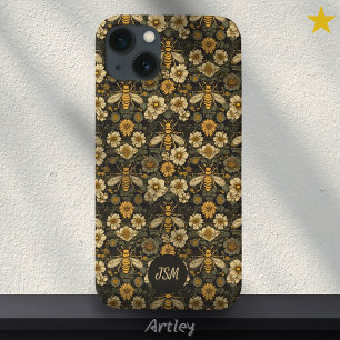 Case-Mate iPhone Case Vintage Noir Jaune Motif Floral Abeilles Initiales
