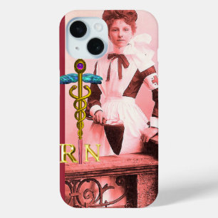 Coque Pour iPhone 15 VINTAGE NURSE et Gold Caduceus
