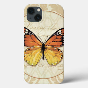 iPhone 13 Coque Vintage Orange Butterfly