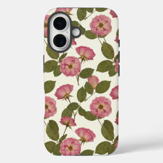 Coques iPhone 16 Vintage Pink Botanical Rose–Romantic Pressed 