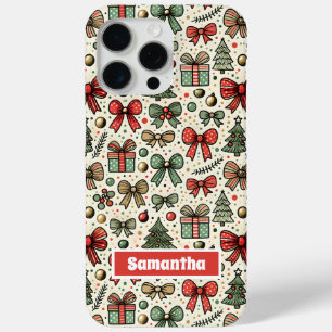 Coque iPhone 15 Pro Max Vintage Rétro Pois de Noël Bows Motif