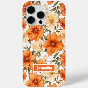 Coque iPhone 15 Pro Max Vintage Rustic Orange Autumn Flowers Motif