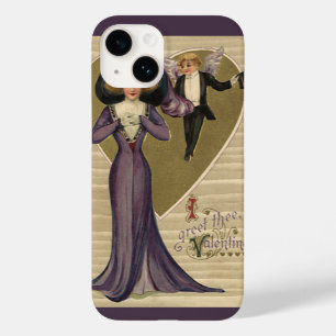 Coque Pour iPhone 14 Vintage Saint-Valentin victorienne, dame en violet