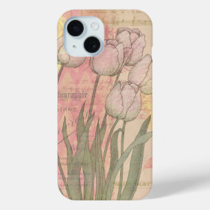 Coque Pour iPhone 15 Vintage Tulips on Floral Background