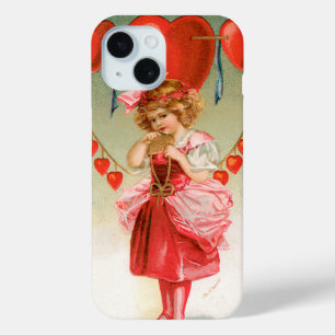 Coque Pour iPhone 15 Vintage Valentines Day, Victorian Girl with Heart