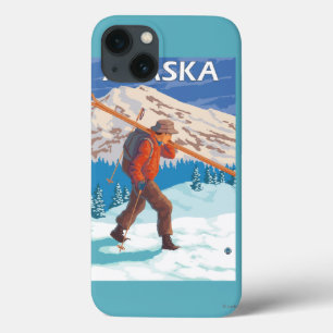 iPhone 13 Coque Vintage voyage de transport 3 de skis de neige de
