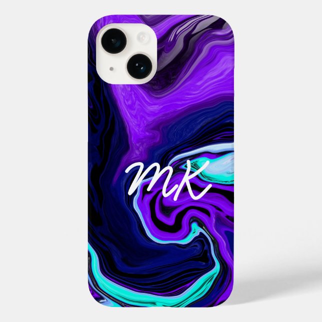 Coques Case-Mate iPhone Violet, Bleu et Turquoise Abstrait Fluid Art (Verso)