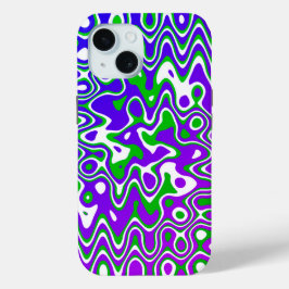 Coque Pour iPhone 15 [Violet et vert] Tourbillons Op-Art