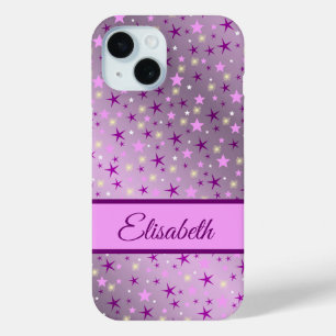 Coque Pour iPhone 15 violet,étoiles,personnaliser + étui, étui,