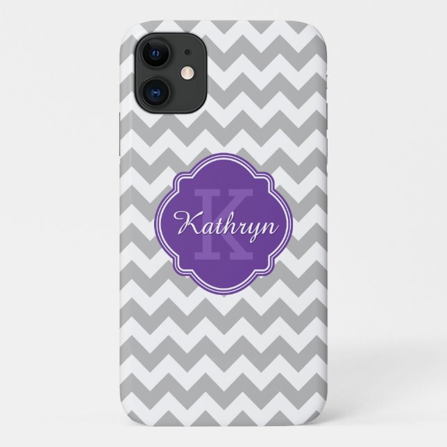 Coques Case-Mate iPhone Violet Monogram Grey Chevron Motif (Dos)