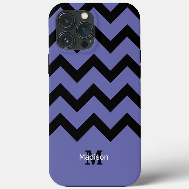 Coques Case-Mate iPhone violet noir Chevron motif Monogramme (Verso)