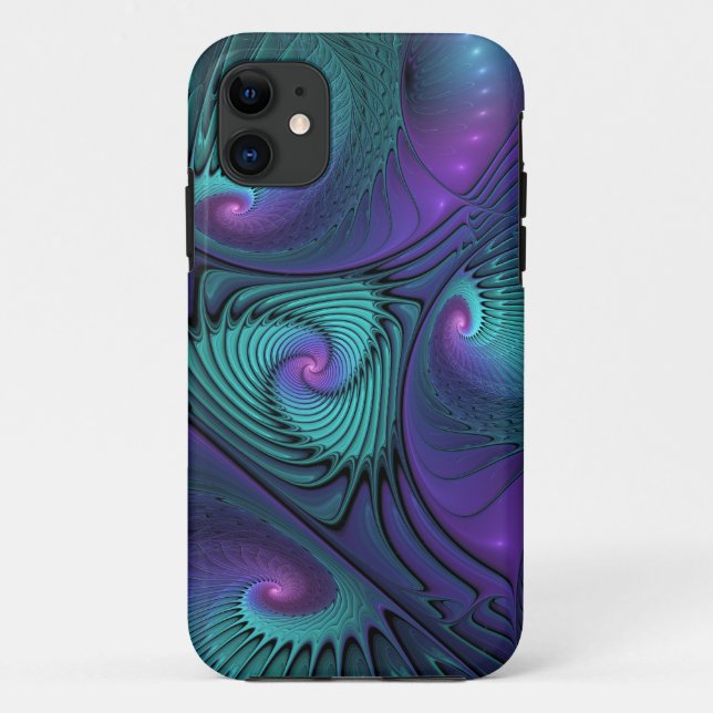 Coques Case-Mate iPhone Violet Rencontre Turquoise Moderne Art Fractal Abs (Dos)