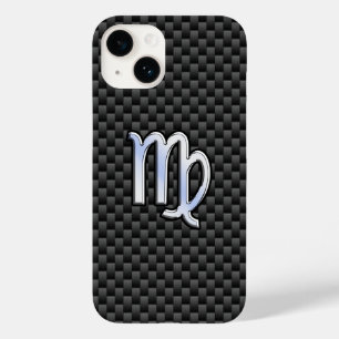 Coque Pour iPhone 14 Virgo Zodiac Sign on Charcoal Carbon Fiber