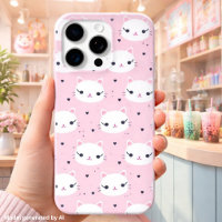 Visages de Chat Kawaii avec des Cœurs – Motif Rose