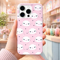 Visages de Chat Kawaii avec des Cœurs – Motif Rose