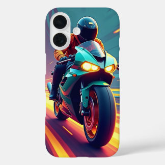Coques iPhone 16 Vitesse Rush : Boîtier téléphonique Neon Rider