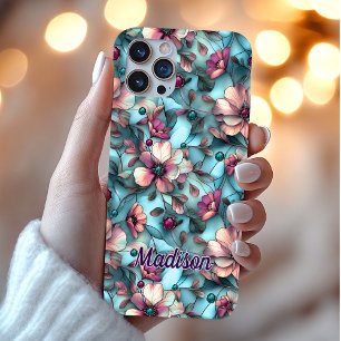 Coques iPhone 16 Vitre vitrail floral bleu violet