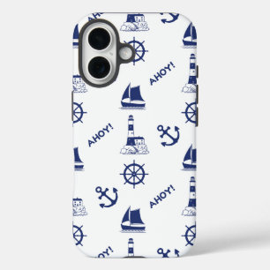 Coques iPhone 16 Voile Motif illustratif Marine Bleu+Blanc