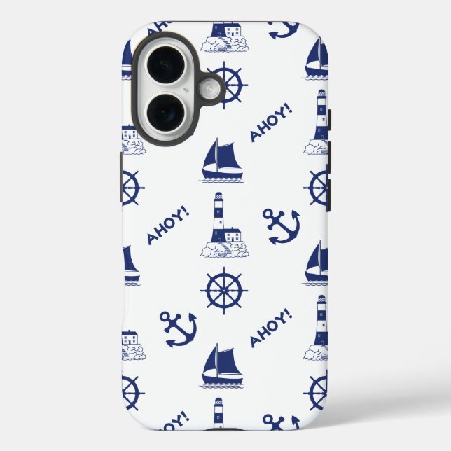 Coques Case-Mate iPhone Voile Motif illustratif Marine Bleu+Blanc (Verso)