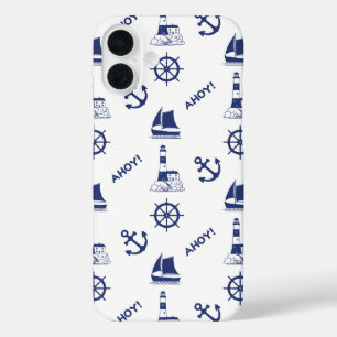 Coques iPhone 16 Plus Voile Motif illustratif Marine Bleu+Blanc