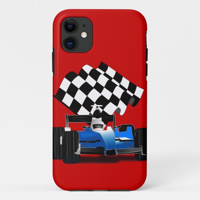 Coques Case-Mate iPhone Voiture Blue Race avec drapeau À damiers (Dos)