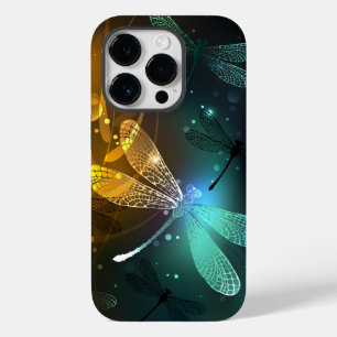 Coque Pour iPhone 14 Pro Vol de libellule verte lumineuse