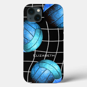 iPhone 13 Case volley-ball féminin turquoise avec filet de vball