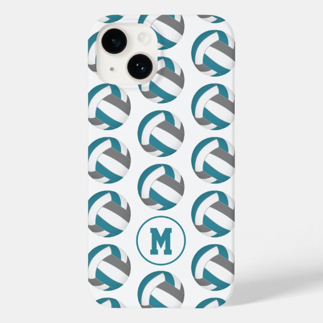 Coques Case-Mate iPhone volleyballs gris turquoise simple filles monogramm (Verso)