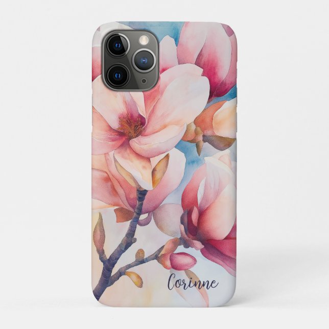 Coques Case-Mate iPhone Votre nom Élégant Magnolia Rose Fleurs (Dos)