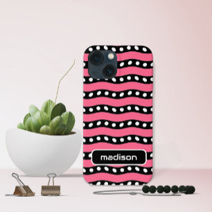 Case-Mate iPhone Case Votre nom Fun Pink and Black Stripes avec des poin